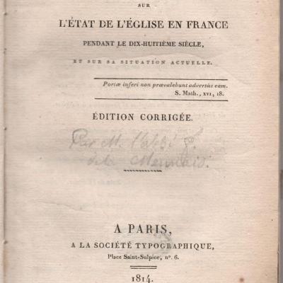 La mennais reflexions sur l etat de l eglise en france pendant le dix huitieme siecle