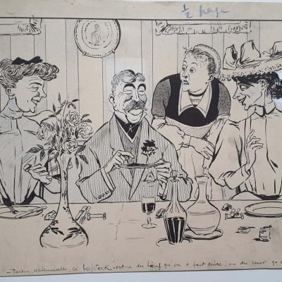Leonnec georges dessin original date et signe table d hote 1
