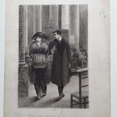 Mesples Paul Eugene, dessin original La devote