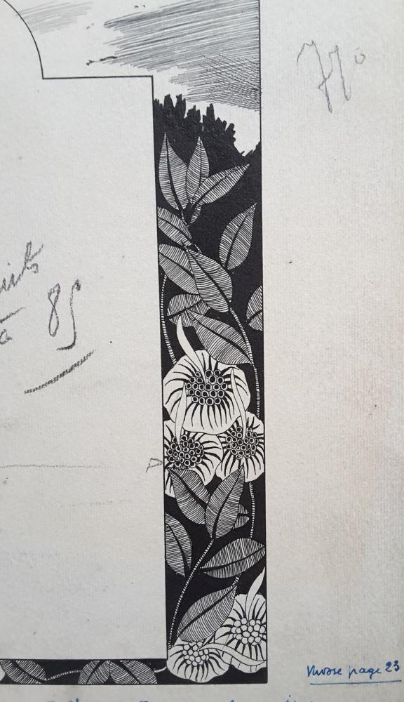 Allier Paul dessin original detail fleurs rue parisienne