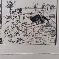 Berard, l' illustre amusant, planche originale signée humoristique, racontant une inondation