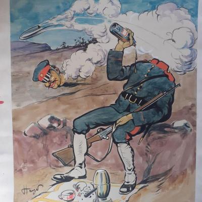 Hayer dessin original soldat japonais obus trois six
