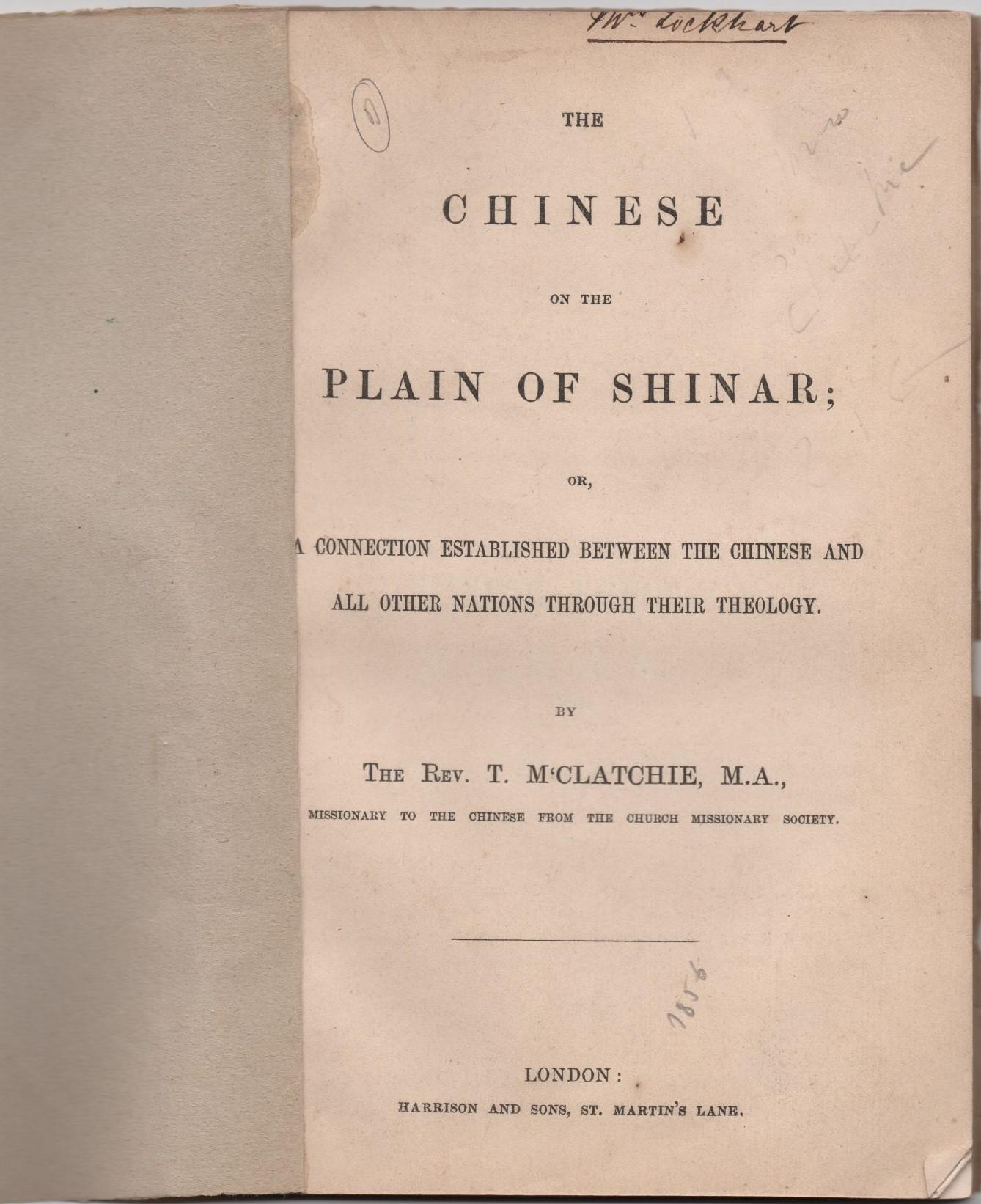 Mc Clatchie The chinese on the plain of shinar Edition originale