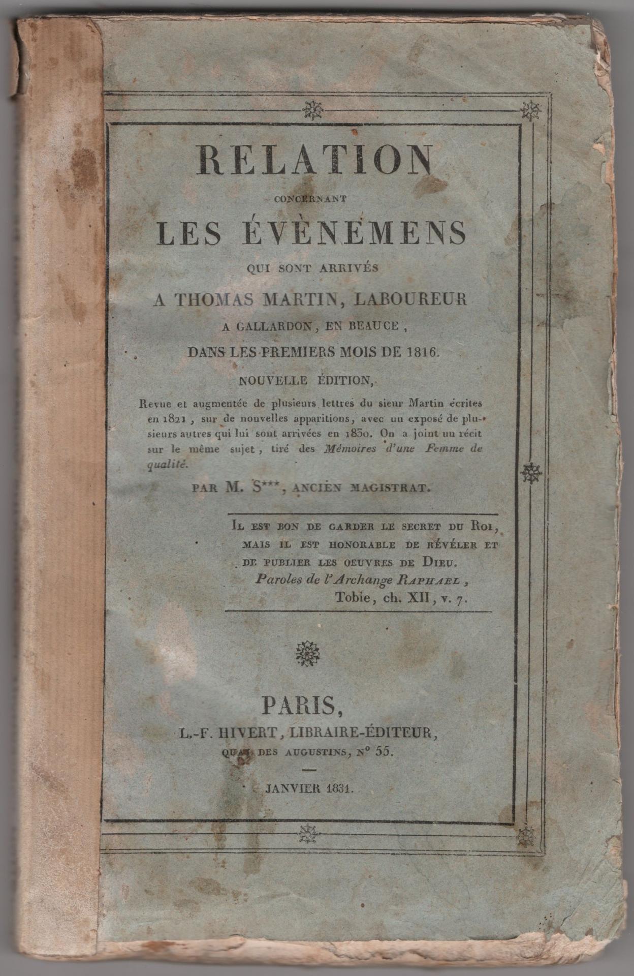 Relation concernant les evenements qui sont arrives a thomas martin 1832