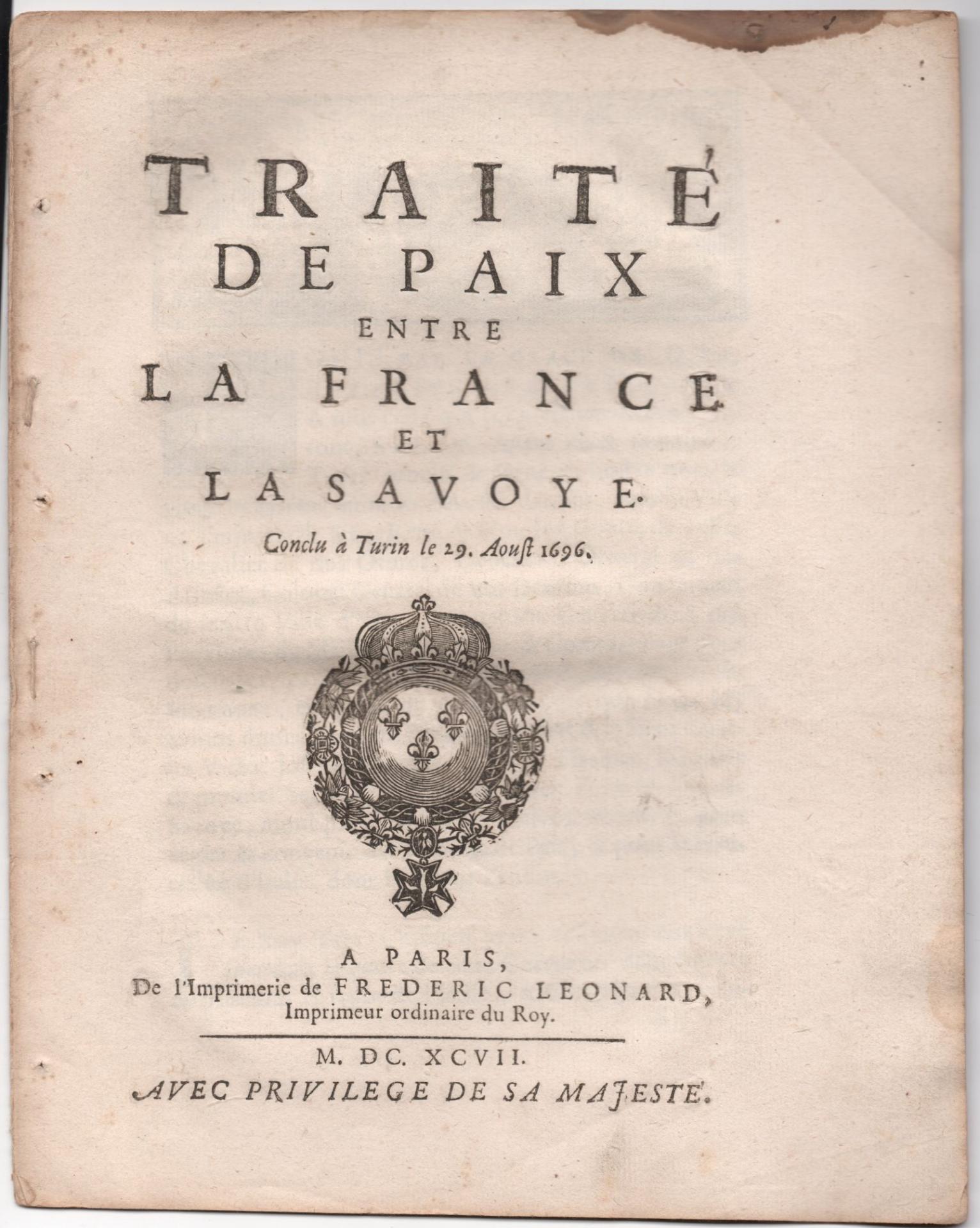 Traite de paix entre la France et la Savoie 1697